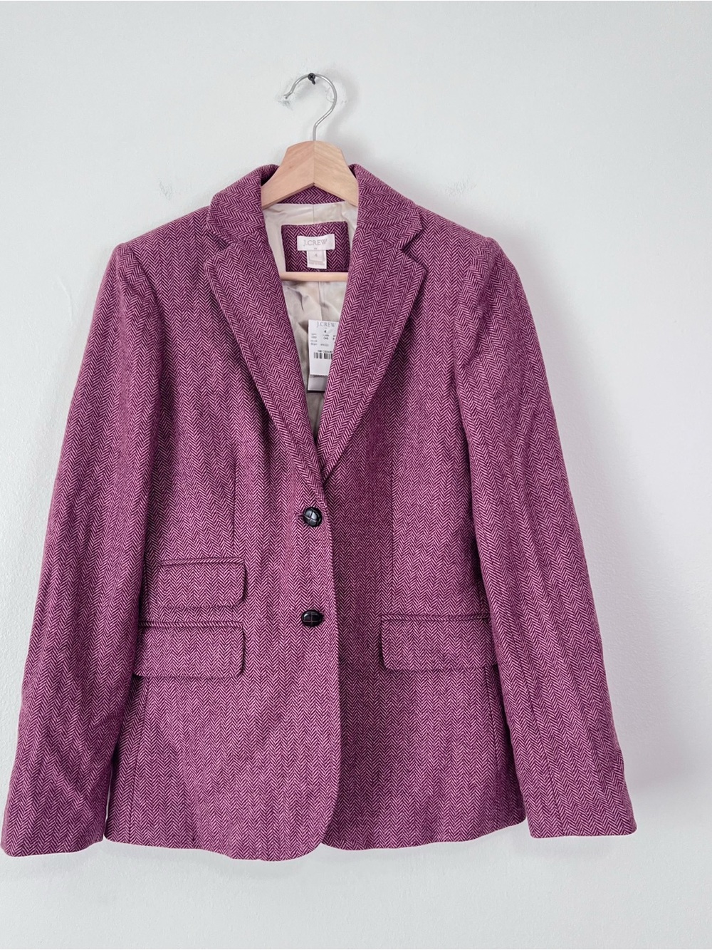 J.Crew Boyfriend Blazer Women’s Size 4 Burgundy Pink Herringbone Wool Blend NWT - Picture 2 of 11